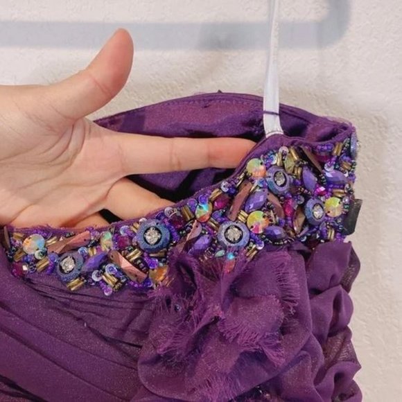 NWT Terani Couture Beaded One Shoulder Bodycon Plum Mini Dress Party Size 8 - Picture 7 of 9